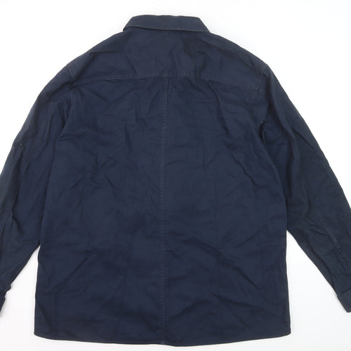 Twistedsoul Men's Blue Cotton Zip Front Long Sleeve Shirt XL