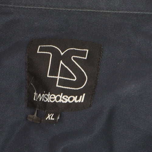 Twistedsoul Men's Blue Cotton Zip Front Long Sleeve Shirt XL