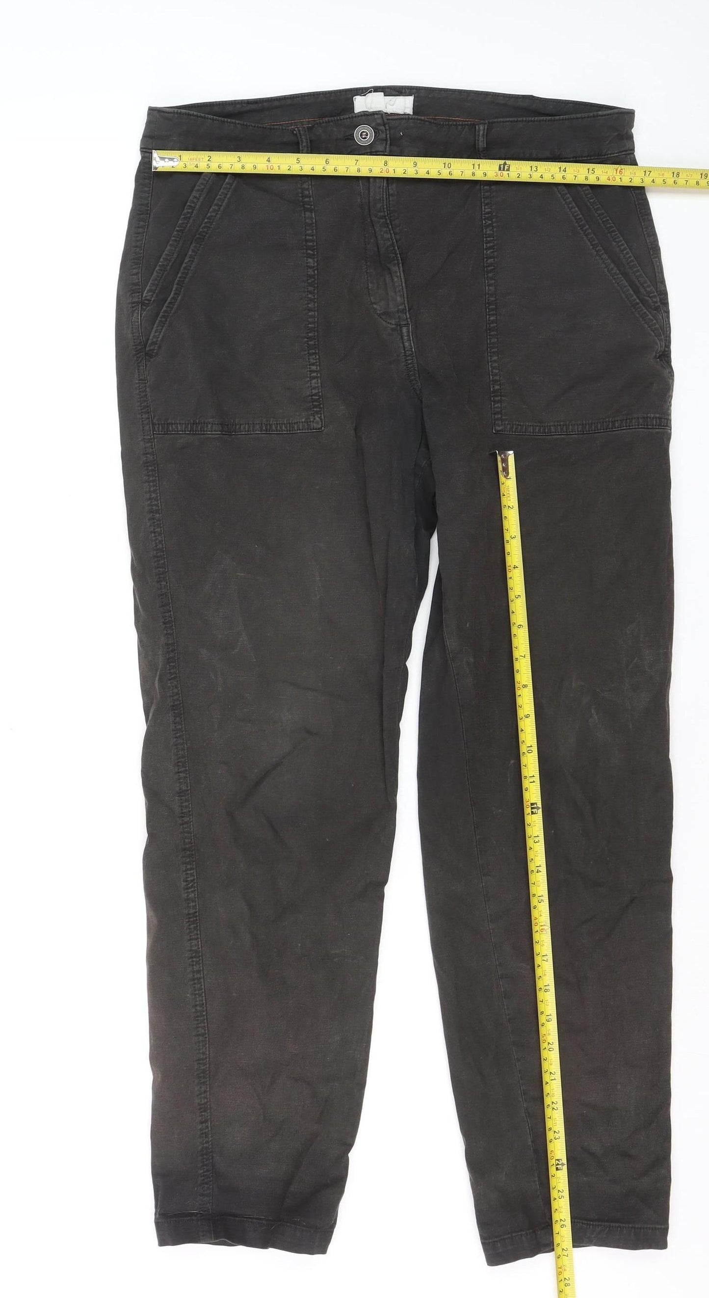 White Stuff Womens Black Cotton Chino Trousers Size 14 Regular
