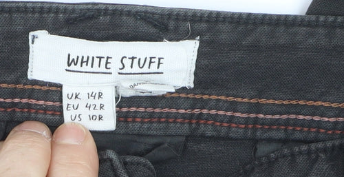 White Stuff Womens Black Cotton Chino Trousers Size 14 Regular
