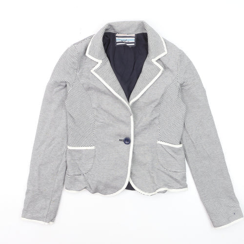 Next Women Blue Striped Cotton Blazer UK 10 Single Breasted Jacket