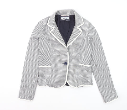 Next Women Blue Striped Cotton Blazer UK 10 Single Breasted Jacket