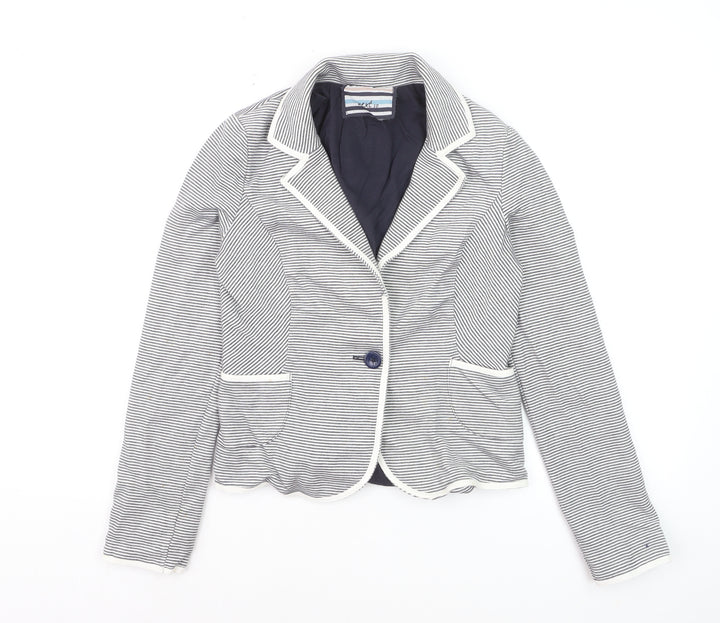Next Women Blue Striped Cotton Blazer UK 10 Single Breasted Jacket