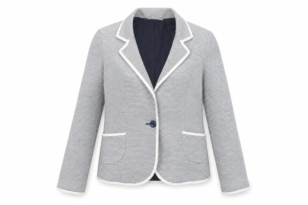 Front view of Next Women Blue Striped Cotton Blazer UK 10 Single Breasted Jacket