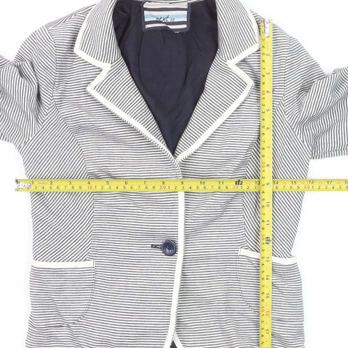 Next Women Blue Striped Cotton Blazer UK 10 Single Breasted Jacket