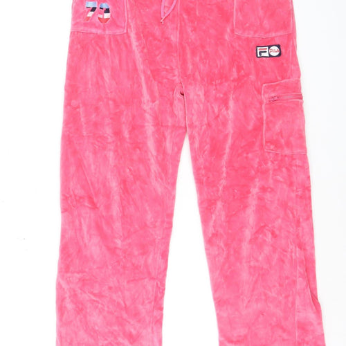 Fila Womens Pink Velour Jogger Trousers XL 16 Drawstring Pockets