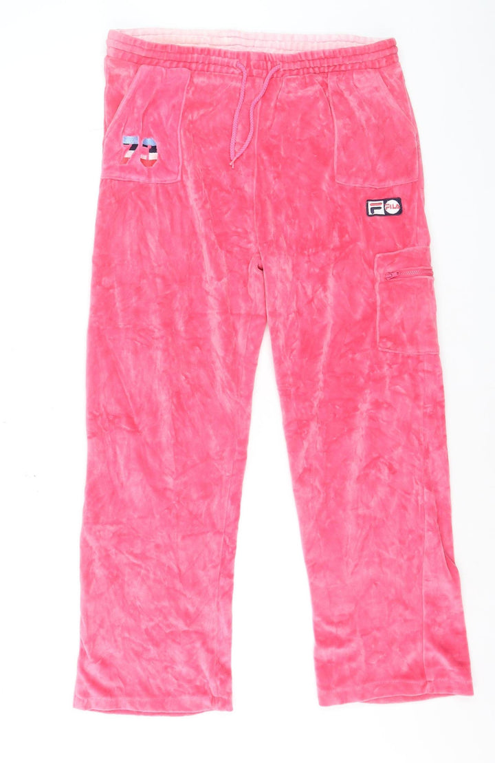 Fila Womens Pink Velour Jogger Trousers XL 16 Drawstring Pockets