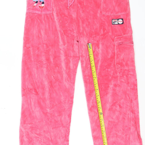 Fila Womens Pink Velour Jogger Trousers XL 16 Drawstring Pockets