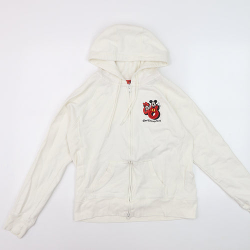 Walt Disney World Women’s White Full Zip Hoodie Size M Embroidered Mickey Minnie