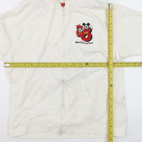 Walt Disney World Women’s White Full Zip Hoodie Size M Embroidered Mickey Minnie