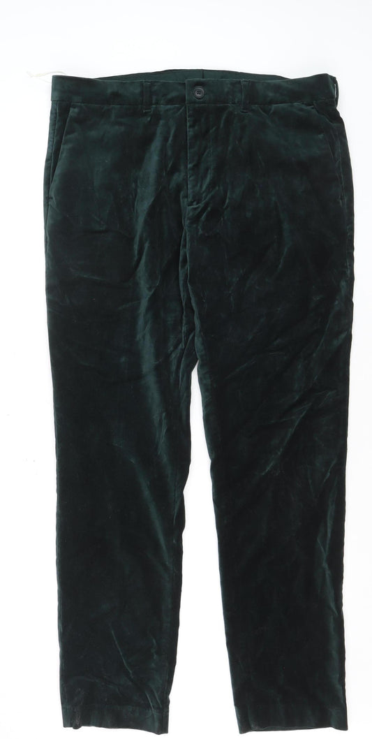 Marks and Spencer Men's Green Velvet Regular Fit Trousers Size 38
