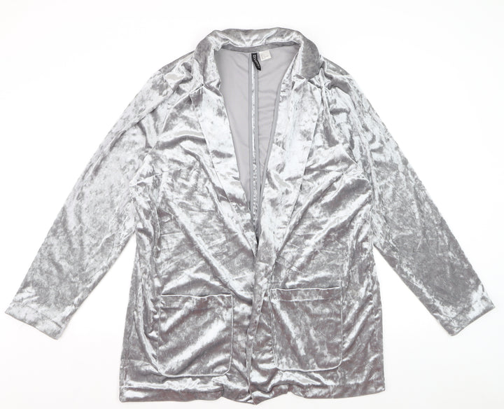 H&M Divided Women’s Silver Velvet Long Sleeve Cardigan Size 14