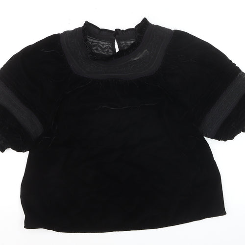 Marks and Spencer Womens Black Velvet Embroidered Blouse Size 12