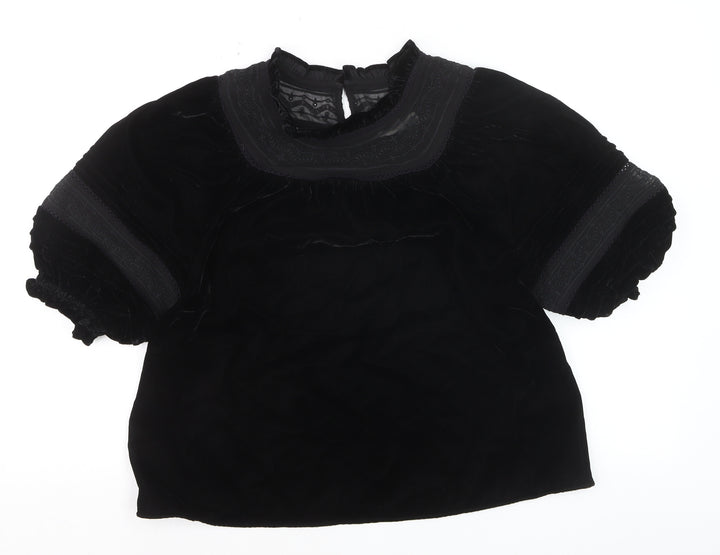 Marks and Spencer Womens Black Velvet Embroidered Blouse Size 12