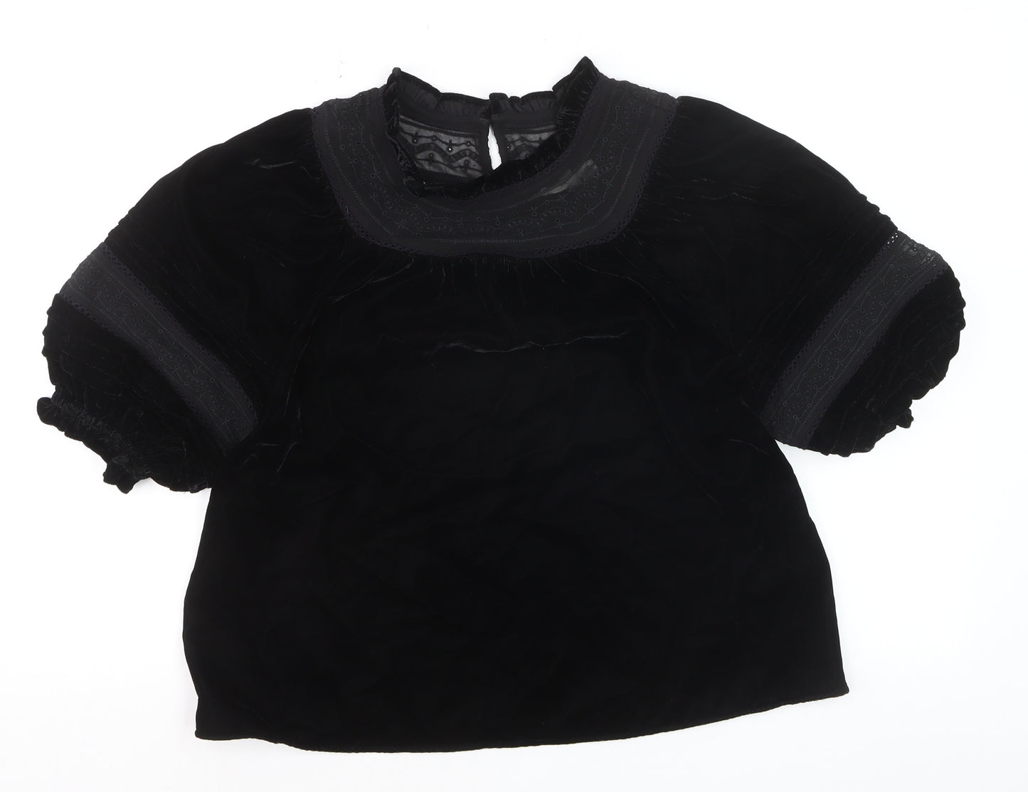 Marks and Spencer Womens Black Velvet Embroidered Blouse Size 12