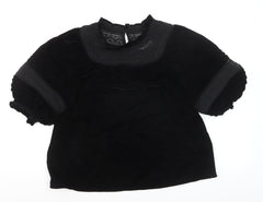 Marks and Spencer Womens Black Velvet Embroidered Blouse Size 12