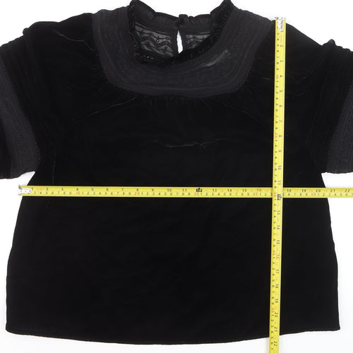 Marks and Spencer Womens Black Velvet Embroidered Blouse Size 12