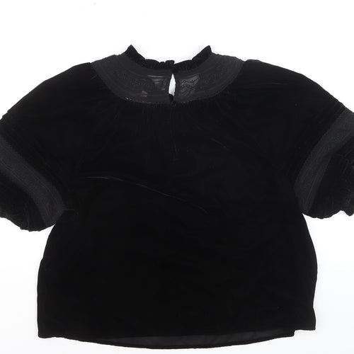Marks and Spencer Womens Black Velvet Embroidered Blouse Size 12