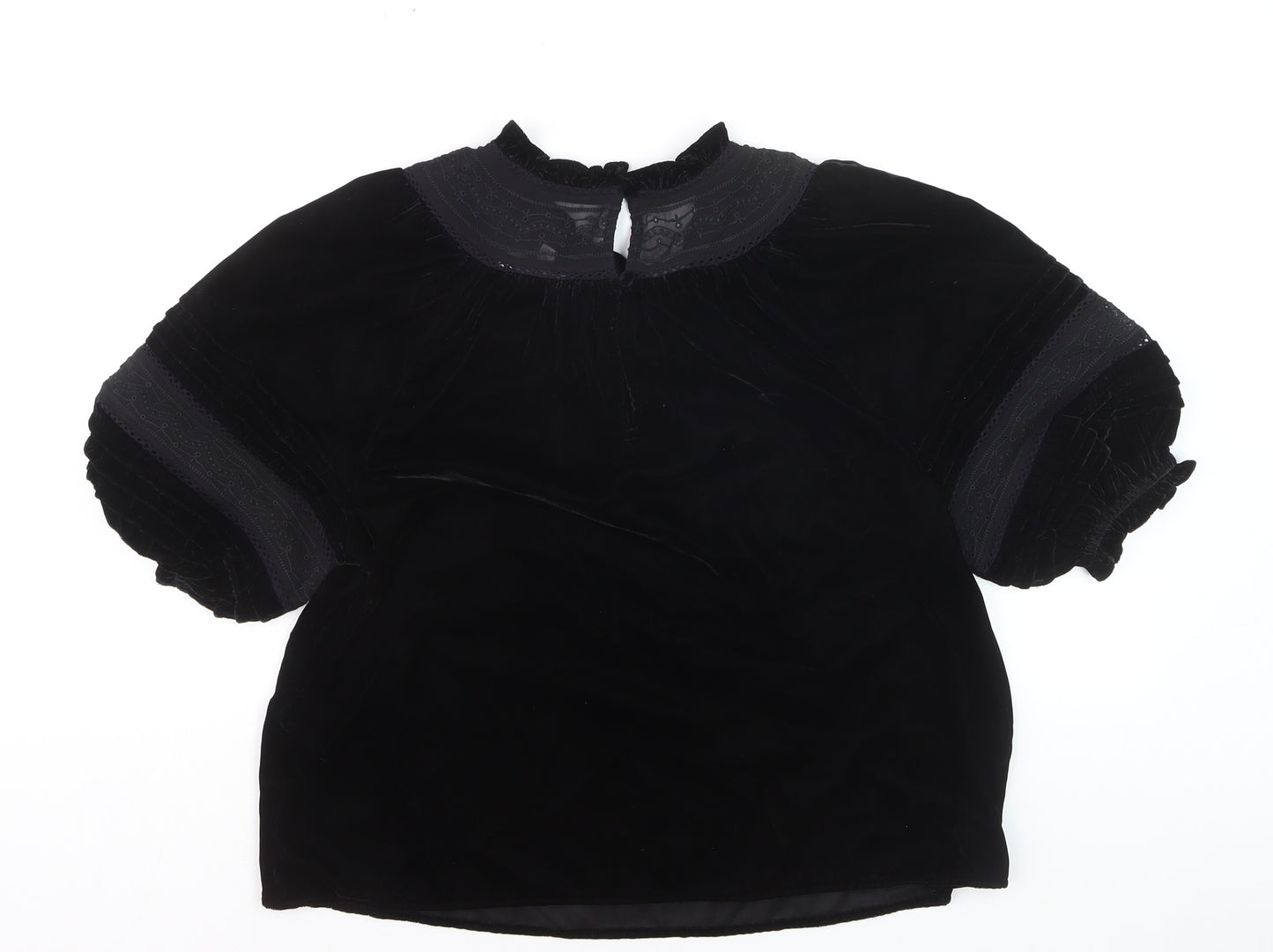 Marks and Spencer Womens Black Velvet Embroidered Blouse Size 12