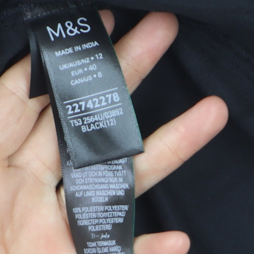 Marks and Spencer Womens Black Velvet Embroidered Blouse Size 12