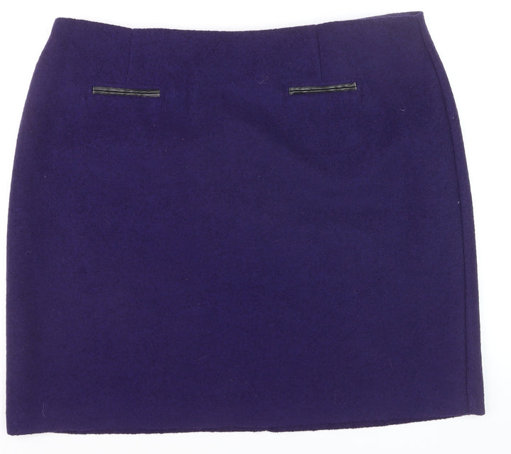Marks and Spencer Women Purple Wool Blend Knee Length Pencil Skirt Size 18