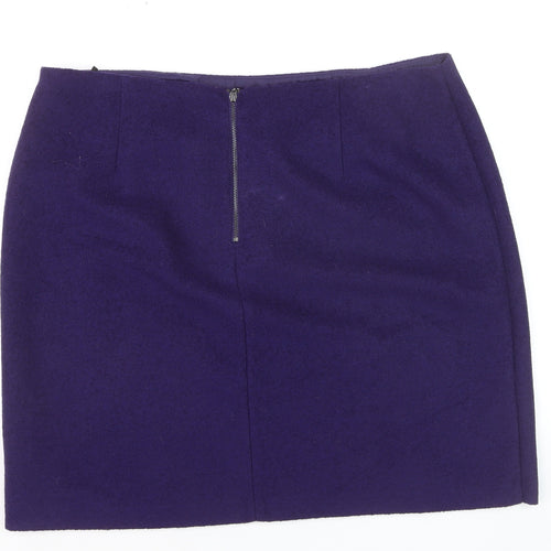Marks and Spencer Women Purple Wool Blend Knee Length Pencil Skirt Size 18