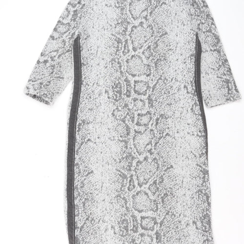Just White Womens Grey Animal Print Knit Sheath Dress Size 10