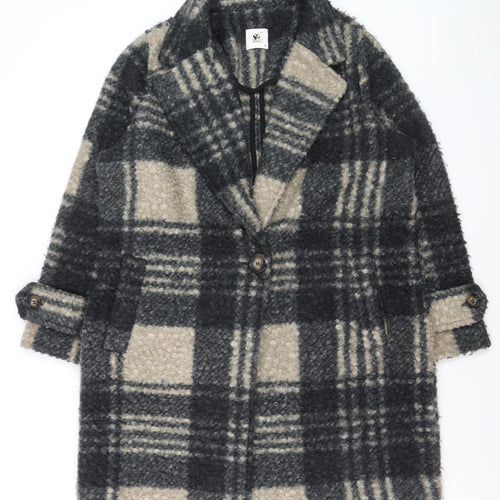 Tu Women Grey Checked Wool Blend Mid-Length Coat Size 16