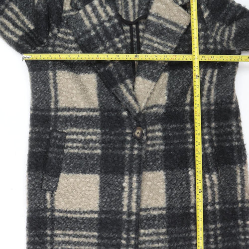 Tu Women Grey Checked Wool Blend Mid-Length Coat Size 16