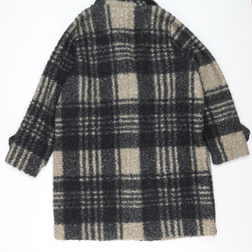Tu Women Grey Checked Wool Blend Mid-Length Coat Size 16