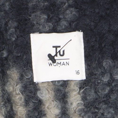 Tu Women Grey Checked Wool Blend Mid-Length Coat Size 16