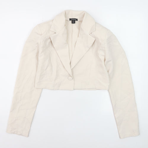 Boohoo Women Beige Cropped Blazer Jacket UK 10