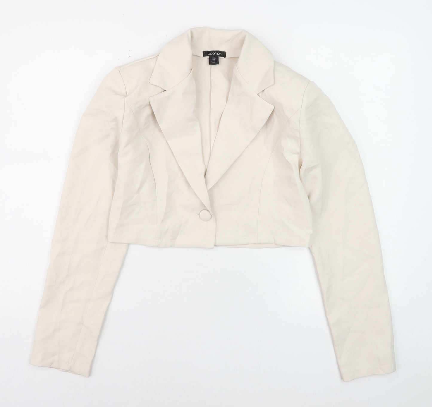 Boohoo Women Beige Cropped Blazer Jacket UK 10