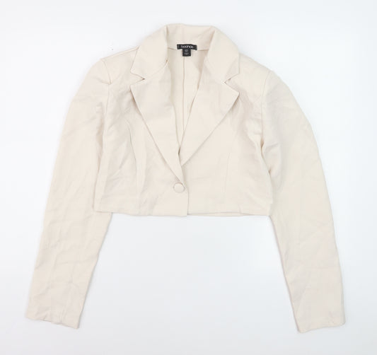 Boohoo Women Beige Cropped Blazer Jacket UK 10