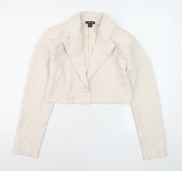Boohoo Women Beige Cropped Blazer Jacket UK 10