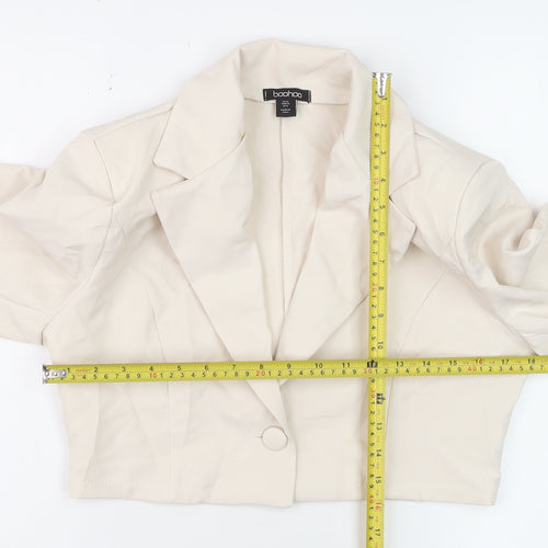 Boohoo Women Beige Cropped Blazer Jacket UK 10