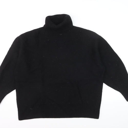 COS Women's Black Wool Roll Neck Jumper Size L Relaxed Fit