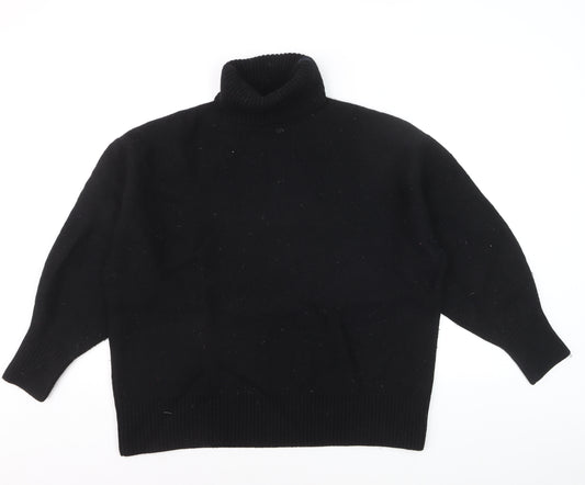 COS Women's Black Wool Roll Neck Jumper Size L Relaxed Fit