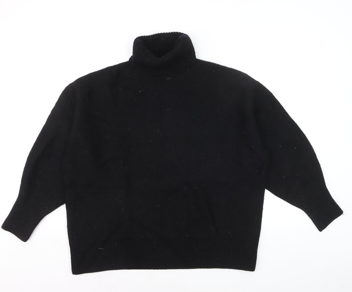 COS Women's Black Wool Roll Neck Jumper Size L Relaxed Fit