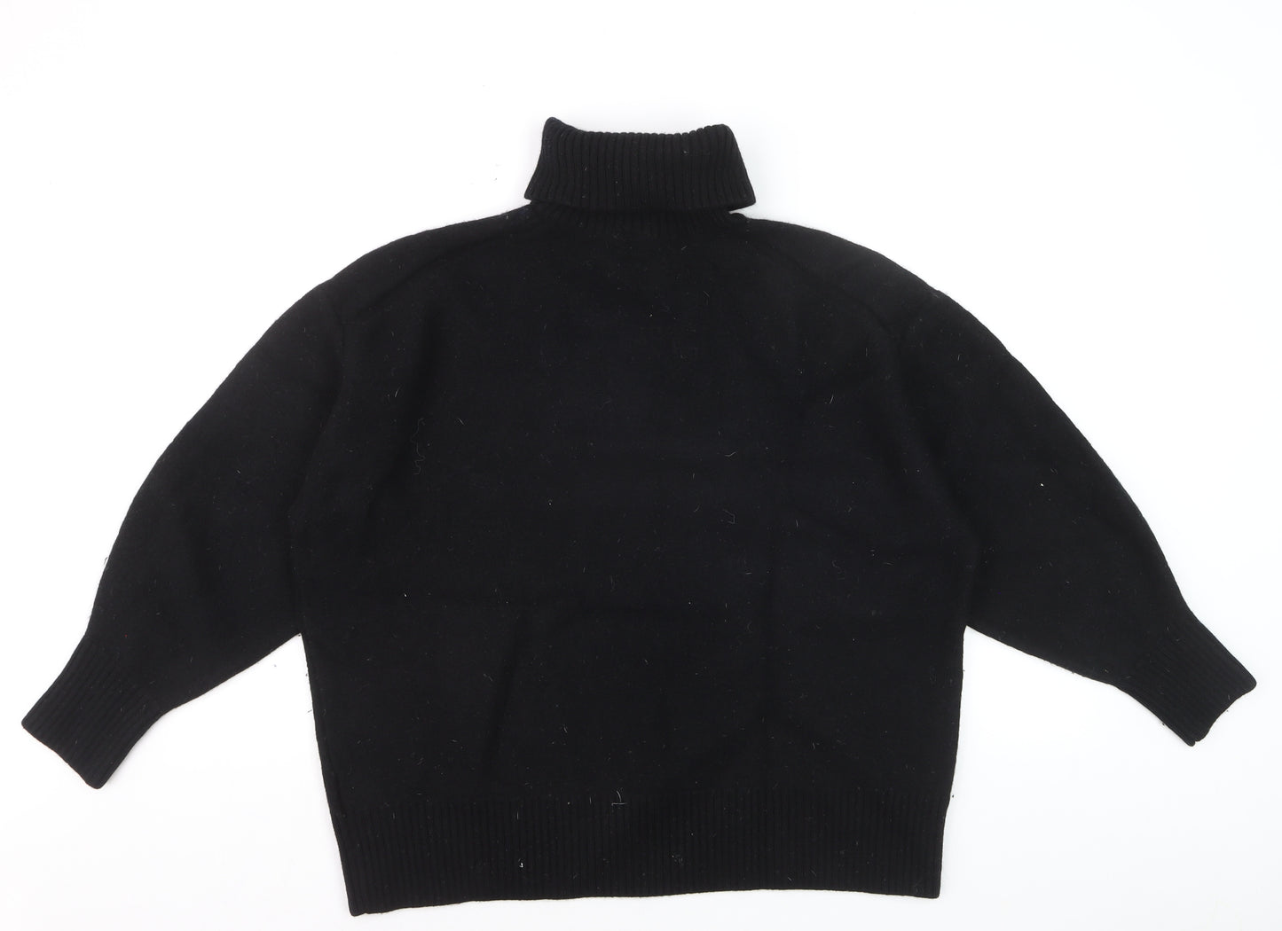 COS Women's Black Wool Roll Neck Jumper Size L Relaxed Fit