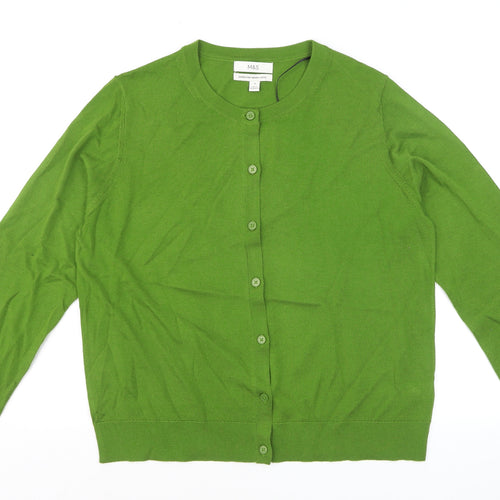 Marks and Spencer Women Green Size 18 Merino Wool Button Cardigan