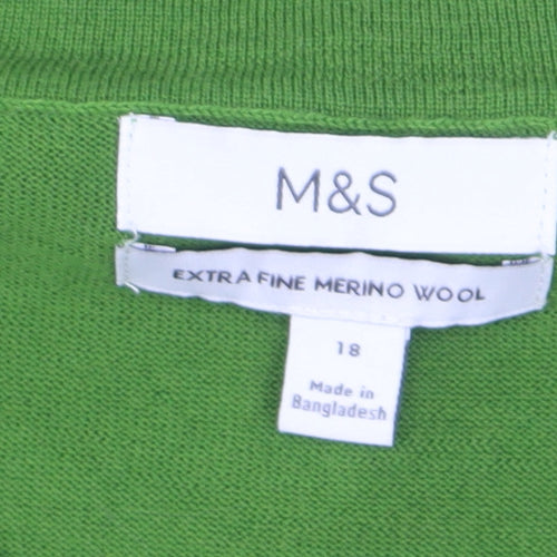 Marks and Spencer Women Green Size 18 Merino Wool Button Cardigan
