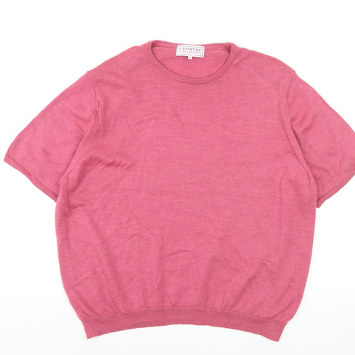 Country Collection Women Pink Merino Wool Short Sleeve Jumper Size 22