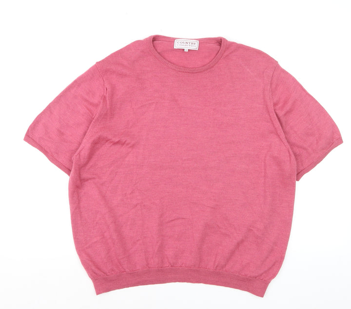 Country Collection Women Pink Merino Wool Short Sleeve Jumper Size 22