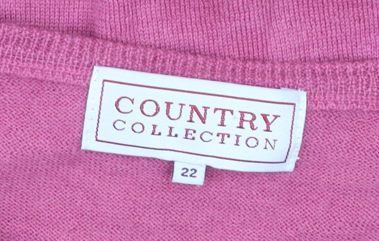 Country Collection Women Pink Merino Wool Short Sleeve Jumper Size 22
