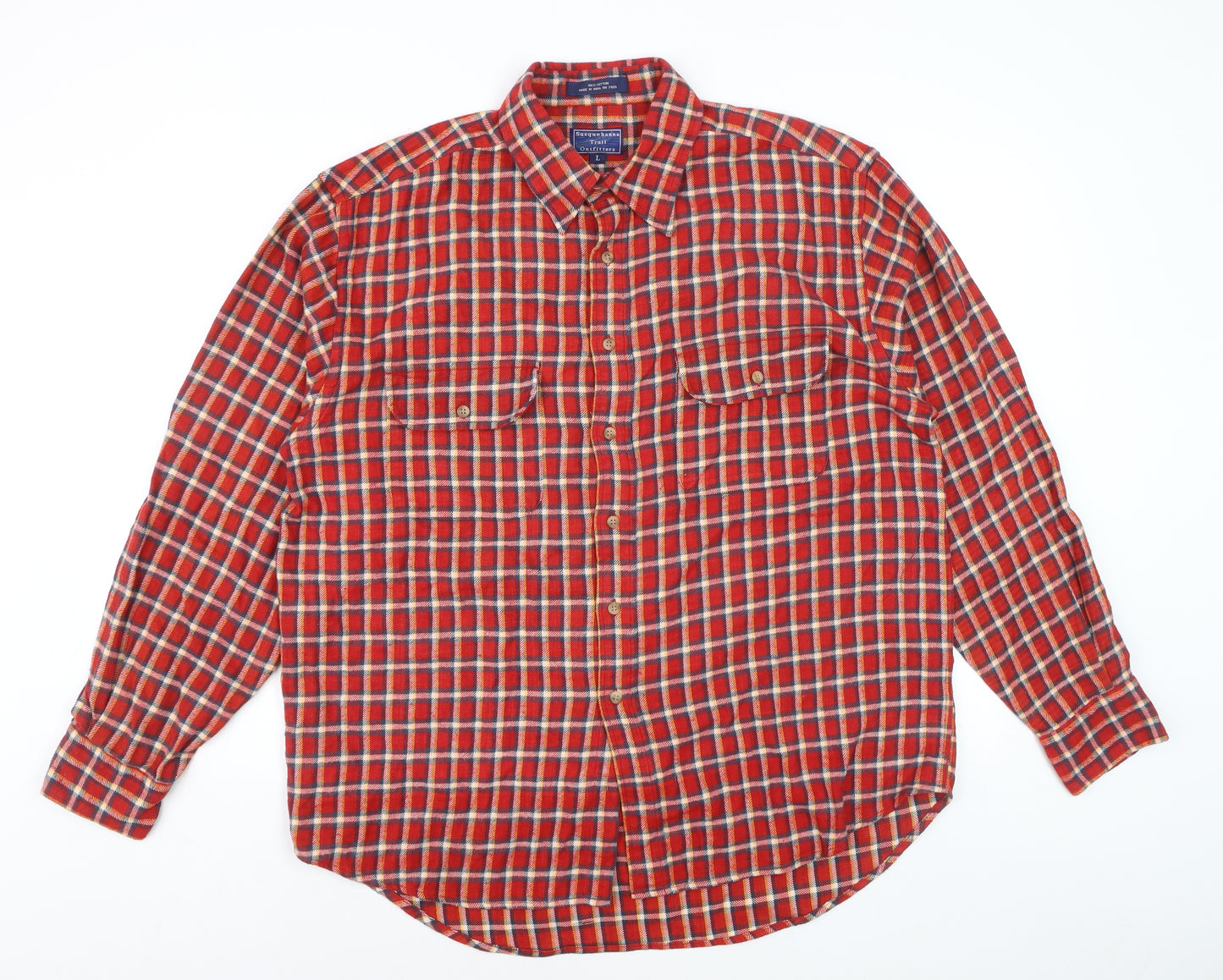 Susquehanna Trail Outfitters Men's Red Check Flannel Button-Up Shirt L