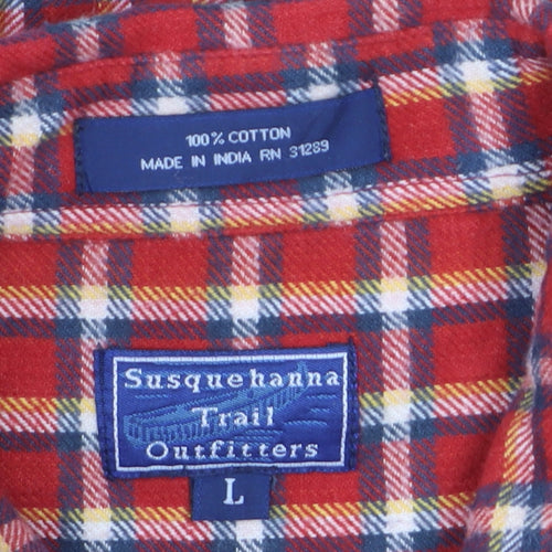 Susquehanna Trail Outfitters Men's Red Check Flannel Button-Up Shirt L
