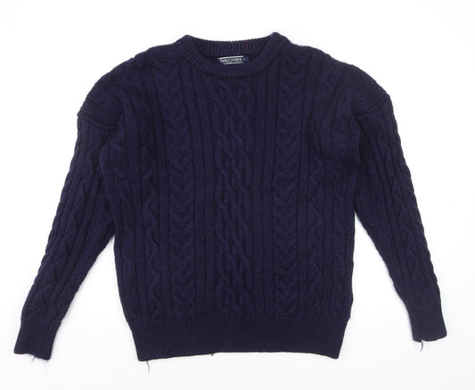 Woolovers Men's Blue Cable-Knit Wool Crew Neck Jumper Size L