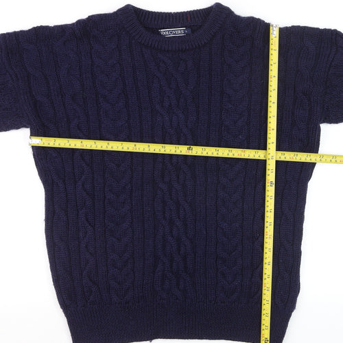 Woolovers Men's Blue Cable-Knit Wool Crew Neck Jumper Size L