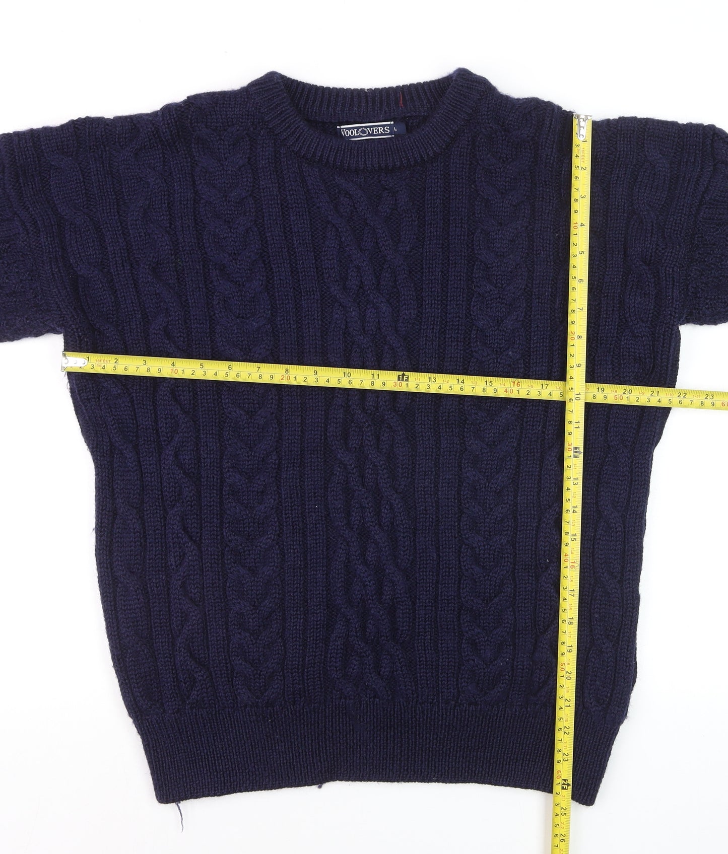 Woolovers Men's Blue Cable-Knit Wool Crew Neck Jumper Size L